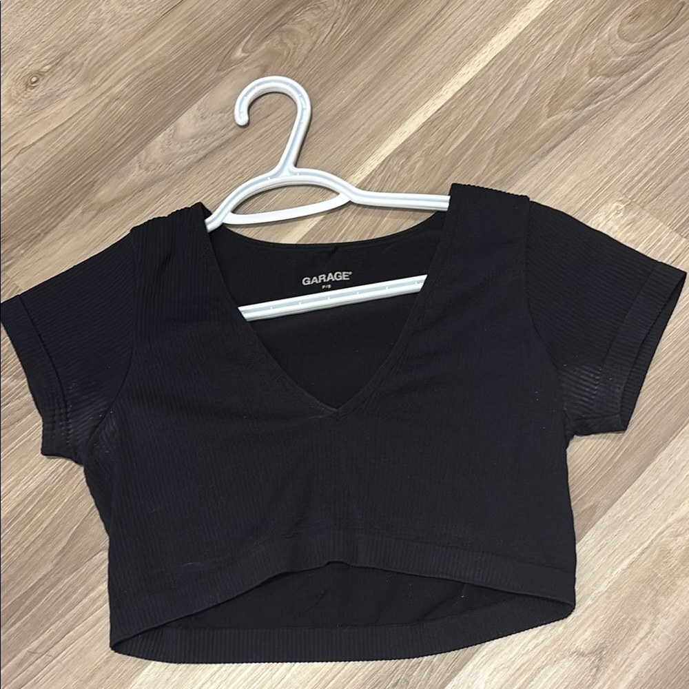 Garage Black V-Neck Crop Top